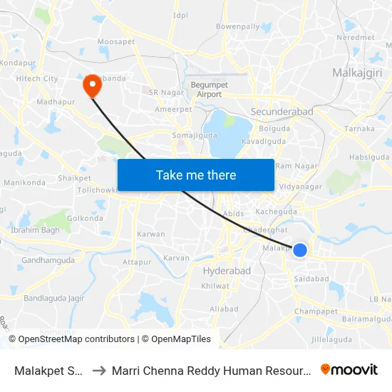 Malakpet Super Bazar to Marri Chenna Reddy Human Resources Development Institute map