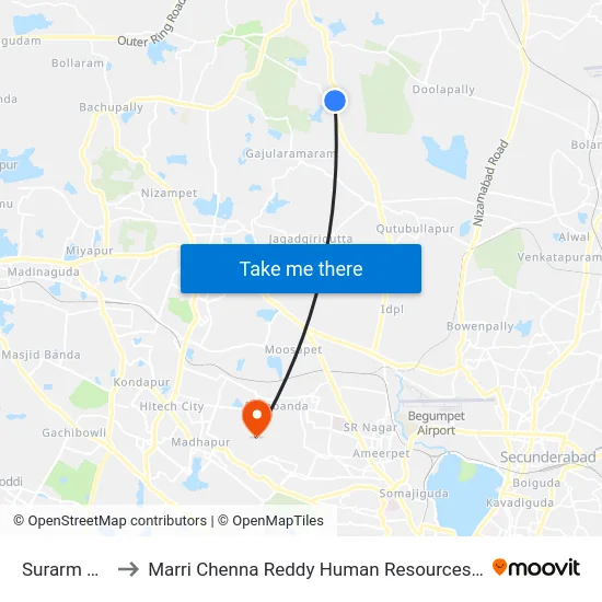 Surarm X Roads to Marri Chenna Reddy Human Resources Development Institute map