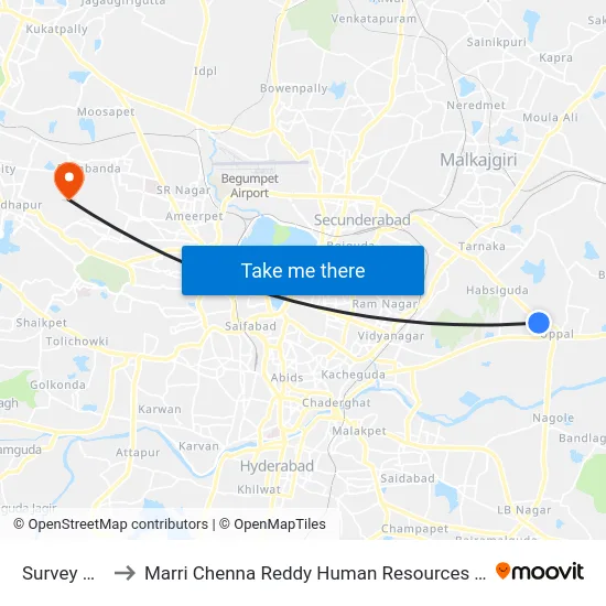 Survey Of India to Marri Chenna Reddy Human Resources Development Institute map