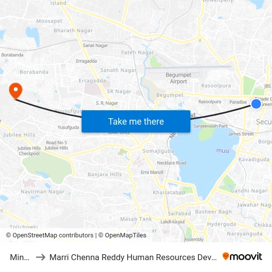 Minerva to Marri Chenna Reddy Human Resources Development Institute map
