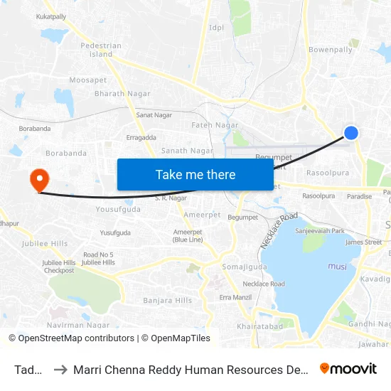 Tadbund to Marri Chenna Reddy Human Resources Development Institute map