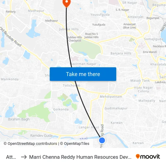 Attapur to Marri Chenna Reddy Human Resources Development Institute map