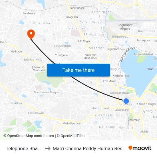 Telephone Bhavan Khairatabad to Marri Chenna Reddy Human Resources Development Institute map