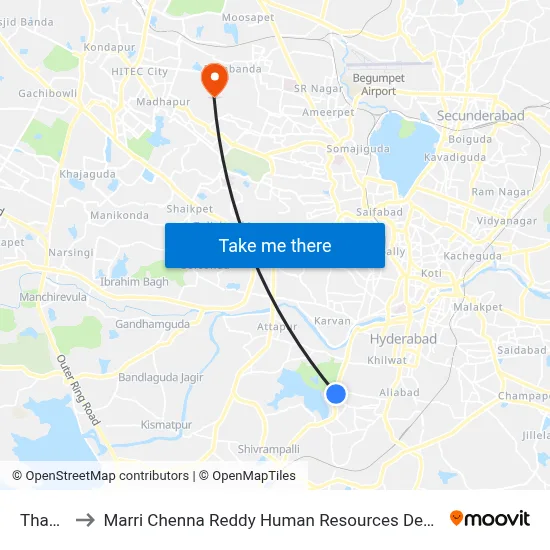 Thadban to Marri Chenna Reddy Human Resources Development Institute map