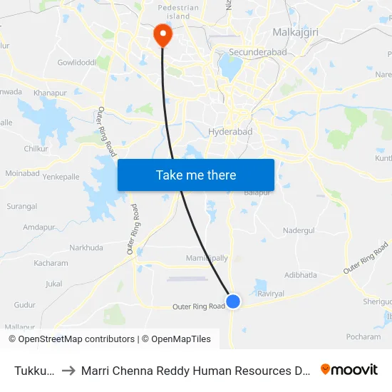 Tukkuguda to Marri Chenna Reddy Human Resources Development Institute map