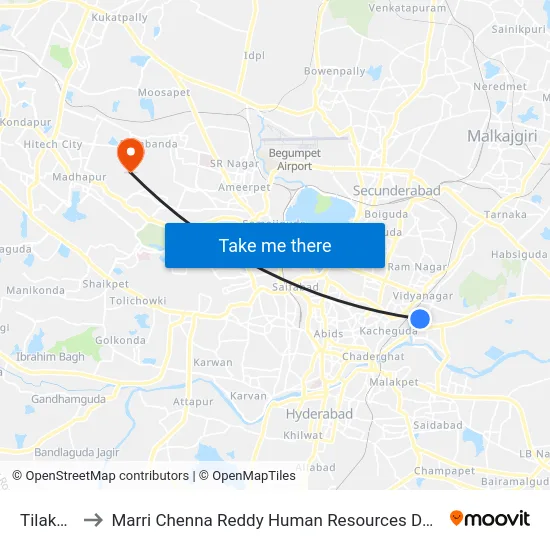 Tilaknagar to Marri Chenna Reddy Human Resources Development Institute map