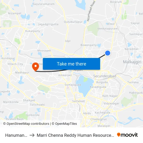 Hanuman Temple to Marri Chenna Reddy Human Resources Development Institute map