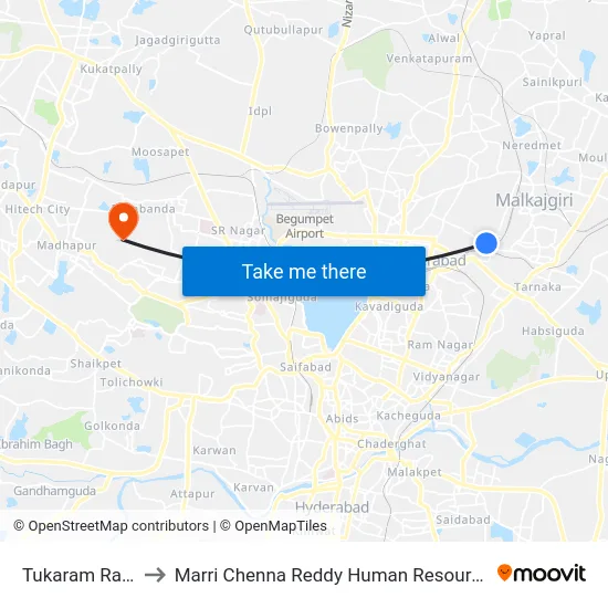 Tukaram Railway Gate to Marri Chenna Reddy Human Resources Development Institute map
