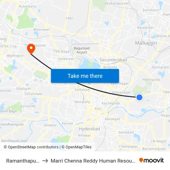 Ramanthapur T.V Studio to Marri Chenna Reddy Human Resources Development Institute map