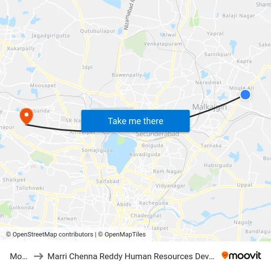 Moulali to Marri Chenna Reddy Human Resources Development Institute map