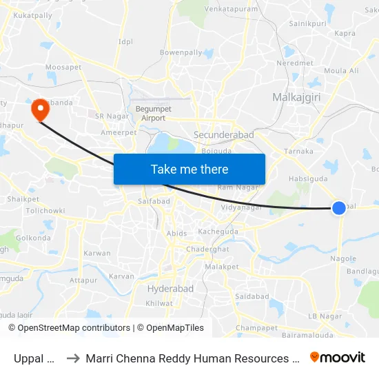 Uppal X Road to Marri Chenna Reddy Human Resources Development Institute map