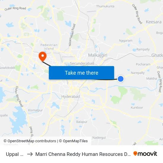 Uppal Depot to Marri Chenna Reddy Human Resources Development Institute map