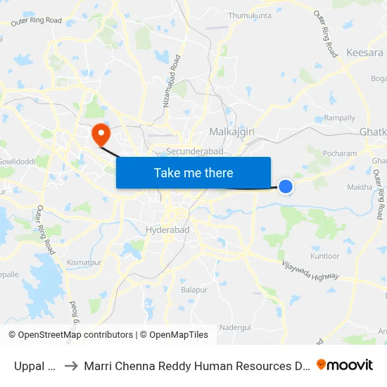 Uppal Depot to Marri Chenna Reddy Human Resources Development Institute map