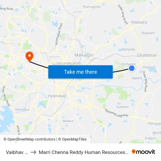 Vaibhav Colony to Marri Chenna Reddy Human Resources Development Institute map