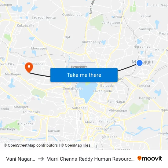 Vani Nagar Bus Stop to Marri Chenna Reddy Human Resources Development Institute map