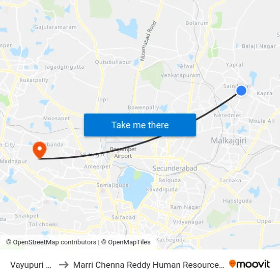 Vayupuri Bus Stop to Marri Chenna Reddy Human Resources Development Institute map