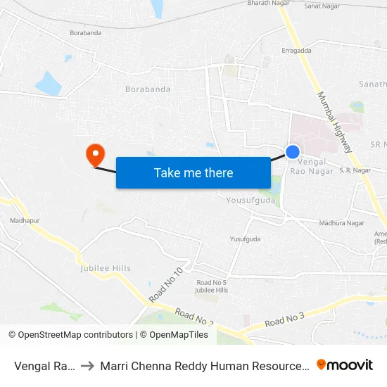 Vengal Rao Nagar to Marri Chenna Reddy Human Resources Development Institute map