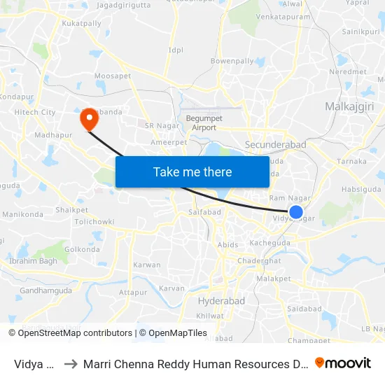 Vidya Nagar to Marri Chenna Reddy Human Resources Development Institute map