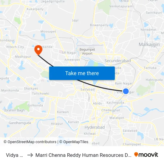Vidya Nagar to Marri Chenna Reddy Human Resources Development Institute map