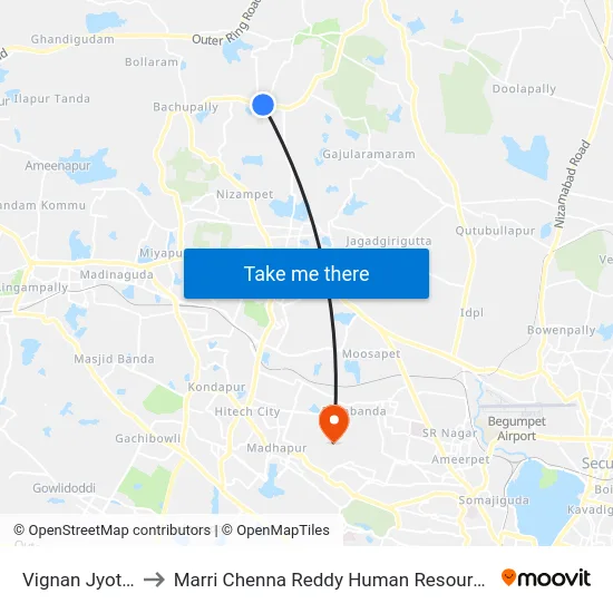Vignan Jyothi College to Marri Chenna Reddy Human Resources Development Institute map