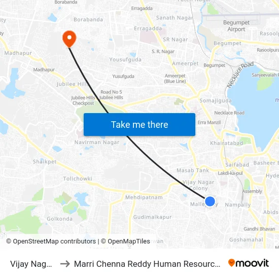 Vijay Nagar Colony to Marri Chenna Reddy Human Resources Development Institute map