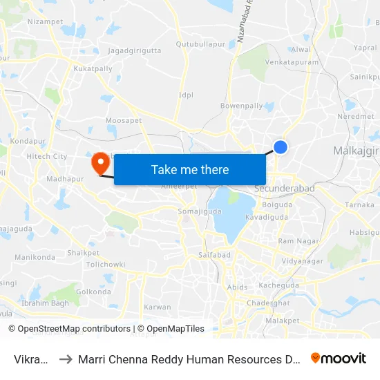Vikrampuri to Marri Chenna Reddy Human Resources Development Institute map