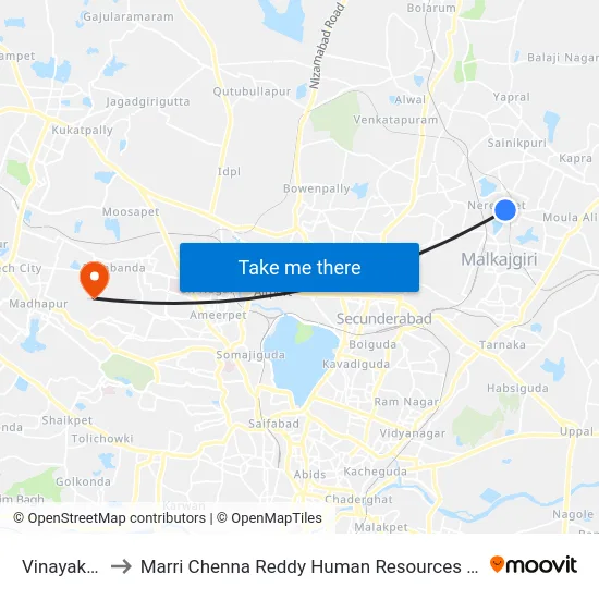 Vinayak Nagar to Marri Chenna Reddy Human Resources Development Institute map