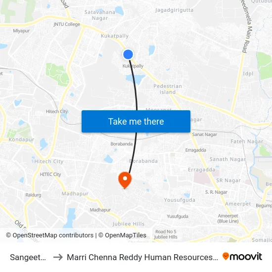 Sangeeth Nagar to Marri Chenna Reddy Human Resources Development Institute map