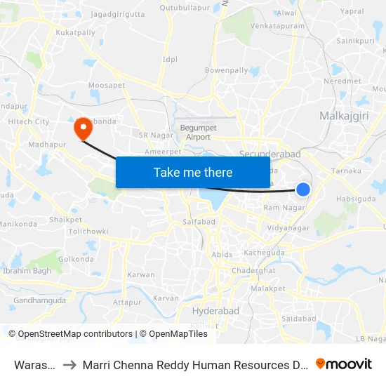 Warasiguda to Marri Chenna Reddy Human Resources Development Institute map