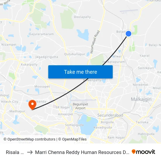 Risala Bazar to Marri Chenna Reddy Human Resources Development Institute map