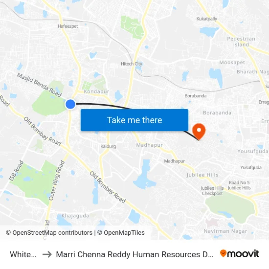 Whitefields to Marri Chenna Reddy Human Resources Development Institute map