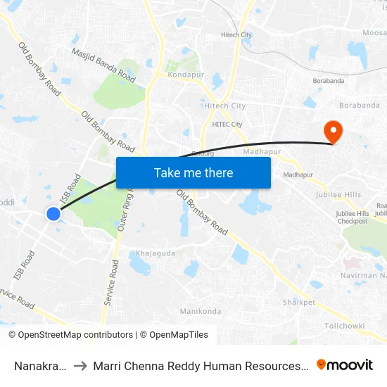 Nanakramguda to Marri Chenna Reddy Human Resources Development Institute map