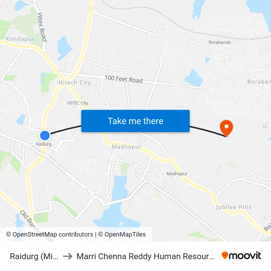 Raidurg (Mind Space) to Marri Chenna Reddy Human Resources Development Institute map