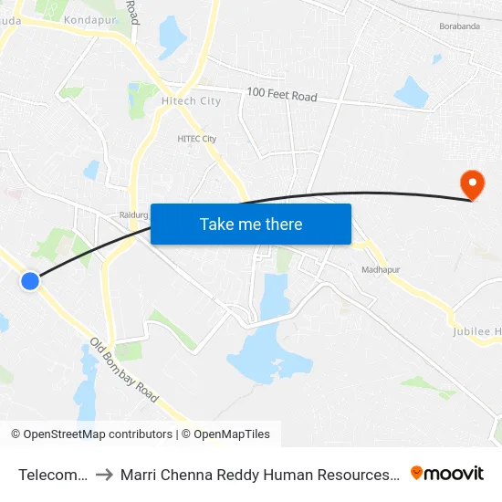 Telecom Nagar to Marri Chenna Reddy Human Resources Development Institute map