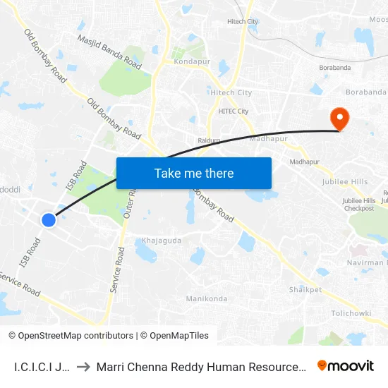 I.C.I.C.I Junction to Marri Chenna Reddy Human Resources Development Institute map