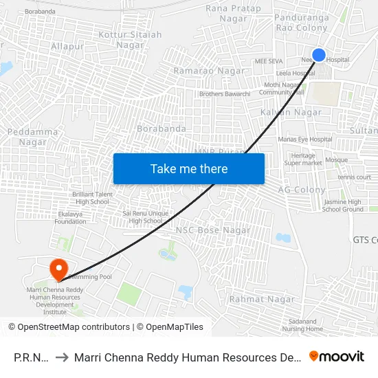 P.R.Nagar to Marri Chenna Reddy Human Resources Development Institute map