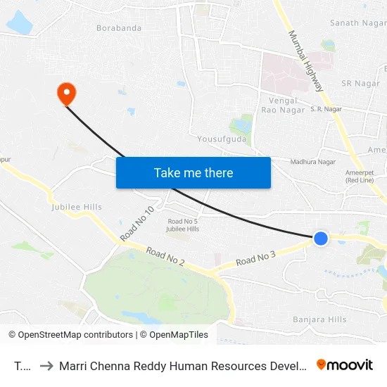 T.V-9 to Marri Chenna Reddy Human Resources Development Institute map