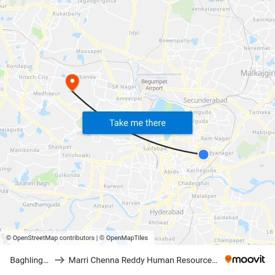 Baghlingampally to Marri Chenna Reddy Human Resources Development Institute map