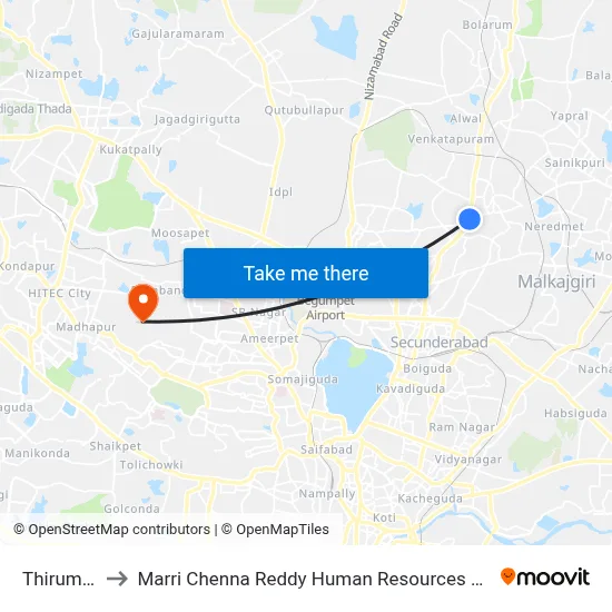 Thirumalagiri to Marri Chenna Reddy Human Resources Development Institute map