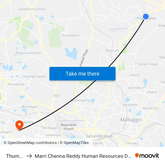Thumkunta to Marri Chenna Reddy Human Resources Development Institute map