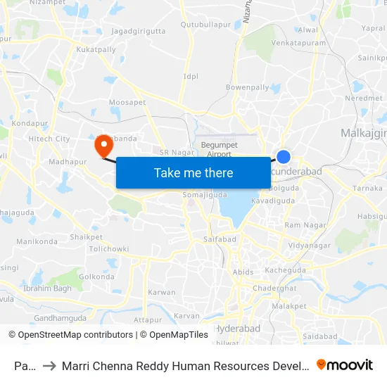Patny to Marri Chenna Reddy Human Resources Development Institute map