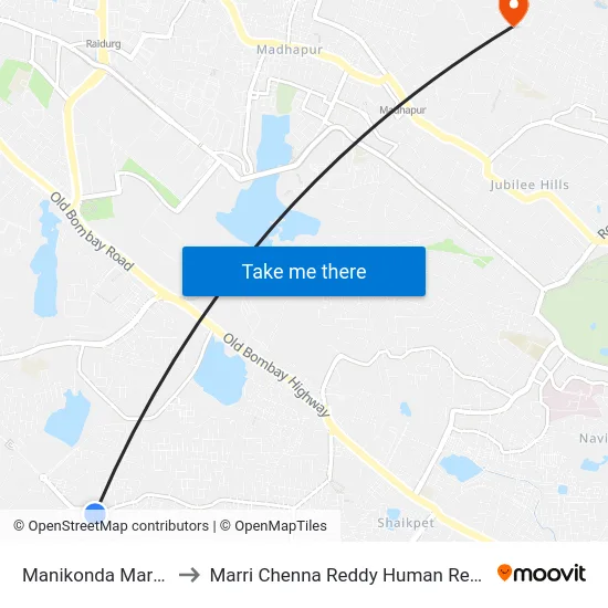 Manikonda Marrichettu Bus Stop to Marri Chenna Reddy Human Resources Development Institute map
