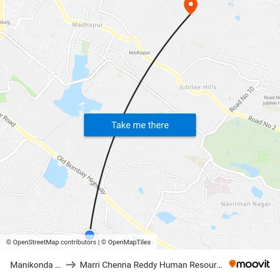 Manikonda Ou Colony to Marri Chenna Reddy Human Resources Development Institute map
