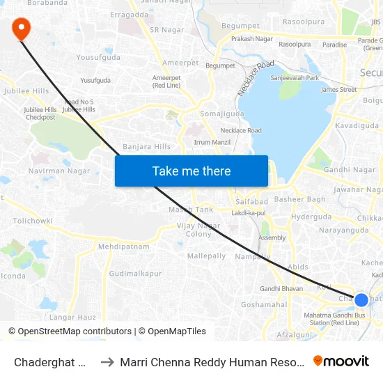 Chaderghat M.C.H Quaters to Marri Chenna Reddy Human Resources Development Institute map