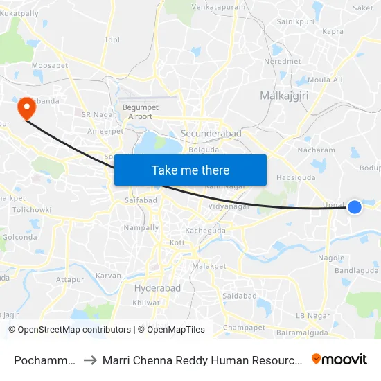 Pochamma Temple to Marri Chenna Reddy Human Resources Development Institute map
