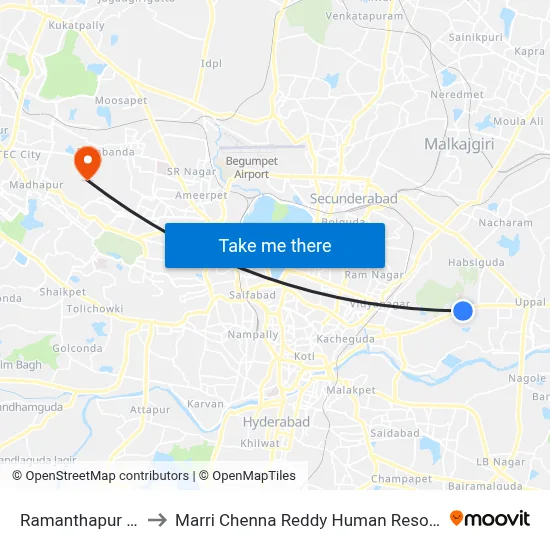 Ramanthapur Public School to Marri Chenna Reddy Human Resources Development Institute map