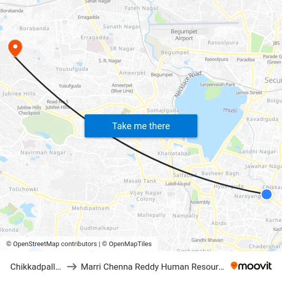 Chikkadpally Bus Stop to Marri Chenna Reddy Human Resources Development Institute map