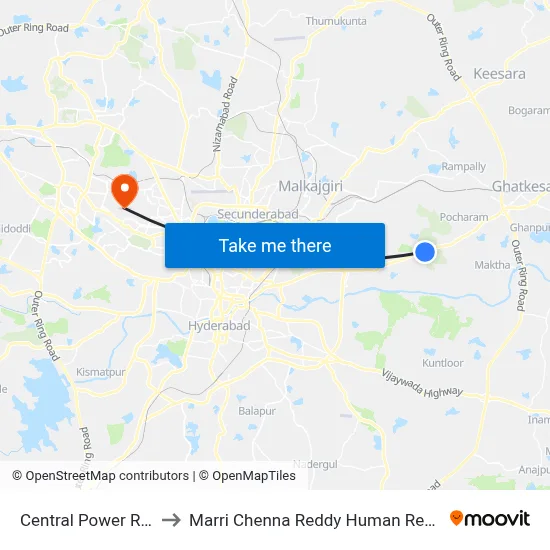 Central Power Research Institute to Marri Chenna Reddy Human Resources Development Institute map