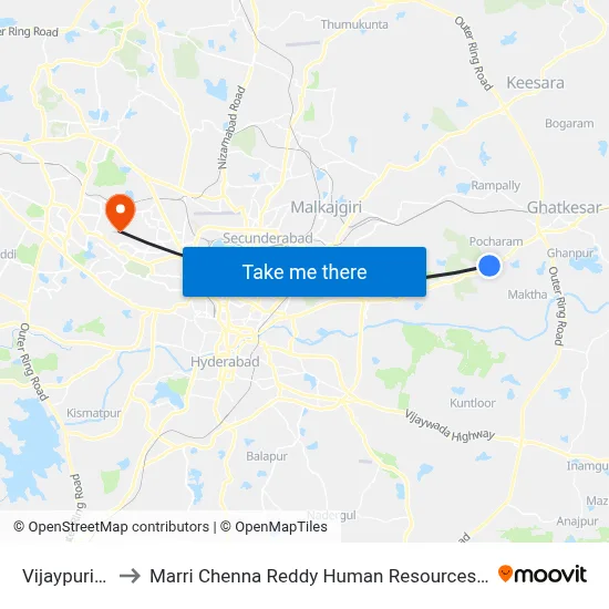 Vijaypuri Colony to Marri Chenna Reddy Human Resources Development Institute map
