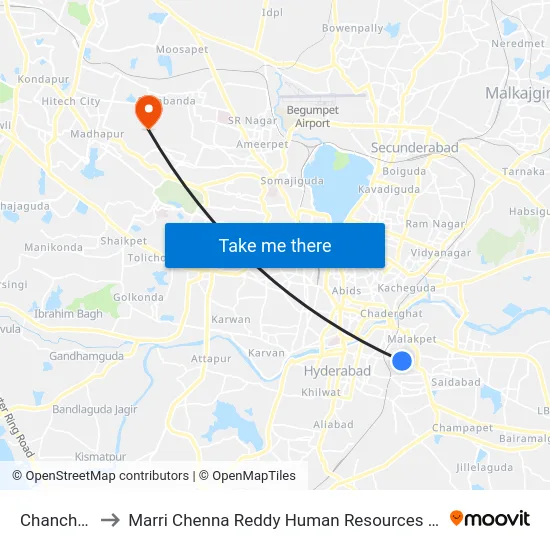 Chanchalguda to Marri Chenna Reddy Human Resources Development Institute map